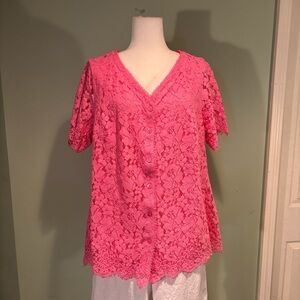 Pink Lace Women button-up/pullover short sleeve top size XXL
